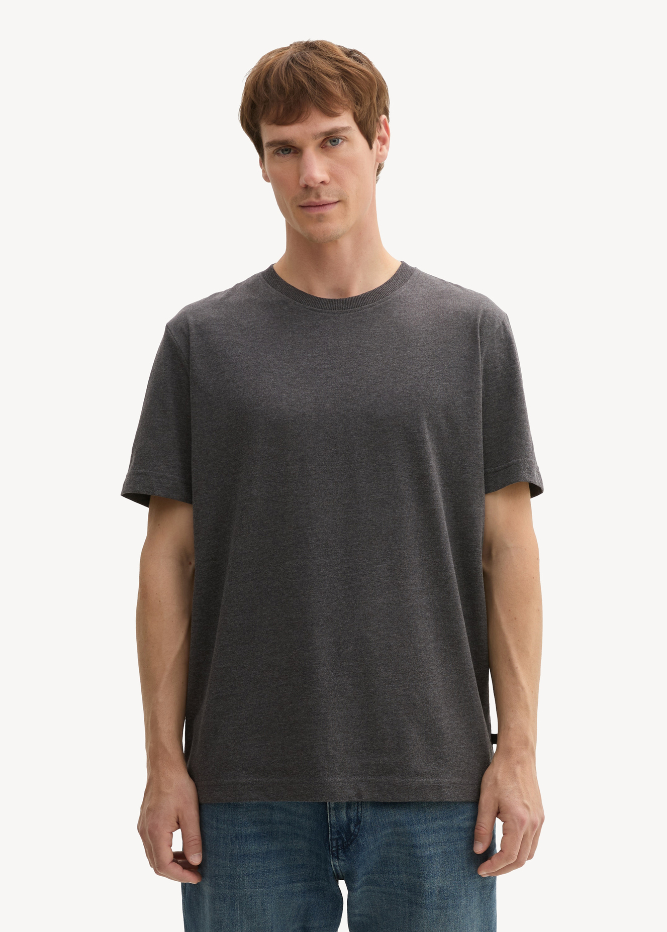 Meski T Shirt Tom Tailor C Neck T Shirt Black Grey Melange - 1043417-10617