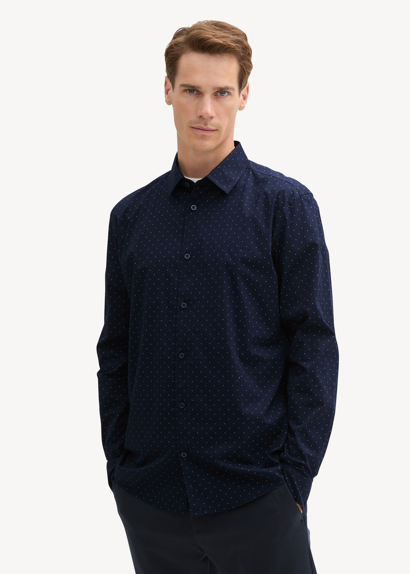 Meska Koszula Materialowe Tom Tailor Stretch T Shirt Navy Dot Design - 1042668-36038
