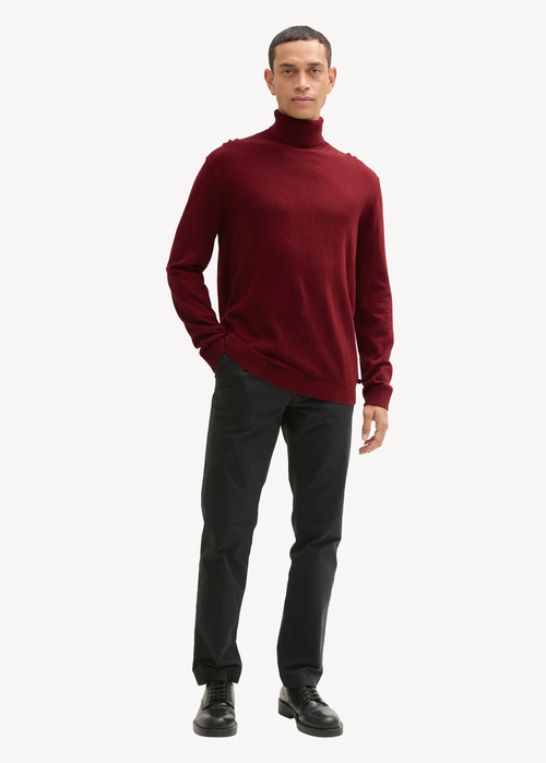 Meski Sweter Tom Tailor Turtleneck Cashmere Sweater Burgundy Dark Red Melange - 1043267-35676