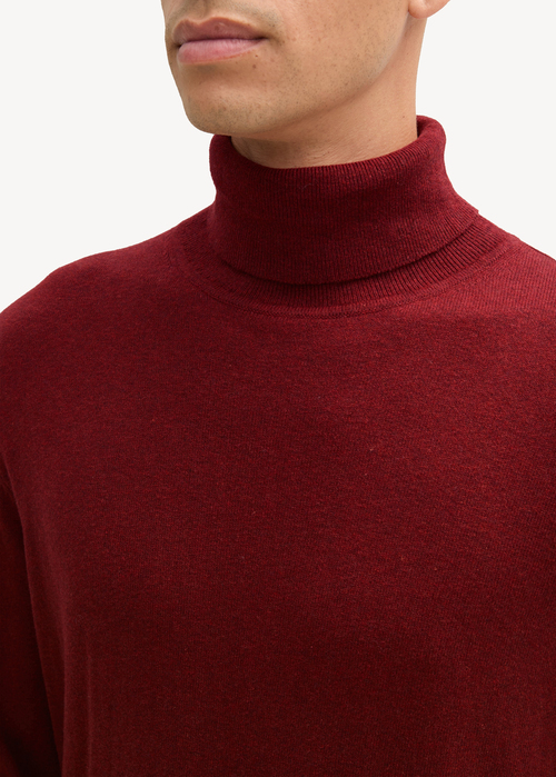 Meski Sweter Tom Tailor Turtleneck Cashmere Sweater Burgundy Dark Red Melange - 1043267-35676