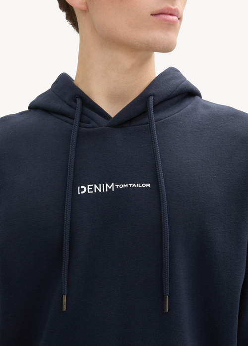 Meska Bluza Deniim Tom Tailor Printed Hoodie Sky Captain Blue - 1033580-15148