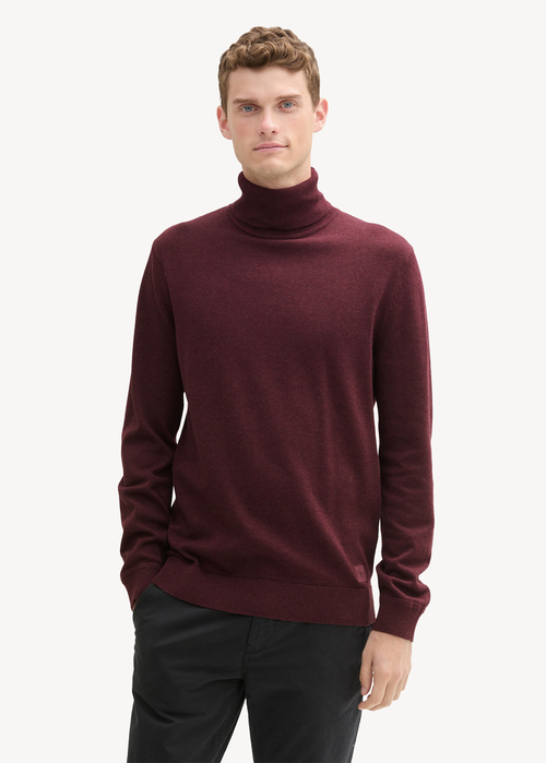 Męski sweter Tom Tailor Turtleneck - Grape Red Melange 1042456-36294 