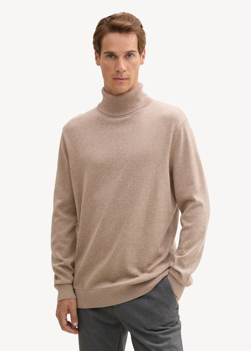 Meski Sweter Tom Tailor Turtleneck Parasol Brown Melange - 1042456-36965