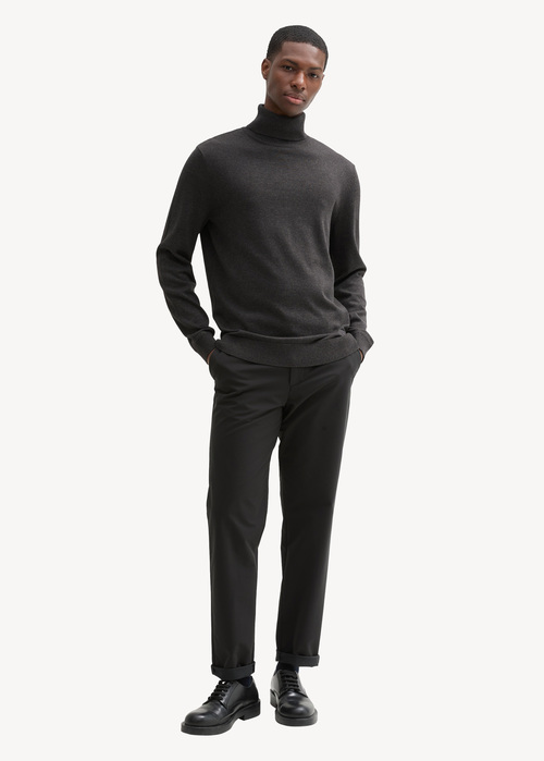 Meski Sweter Tom Tailor Turtleneck Black Grey Melange - 1042456-10617