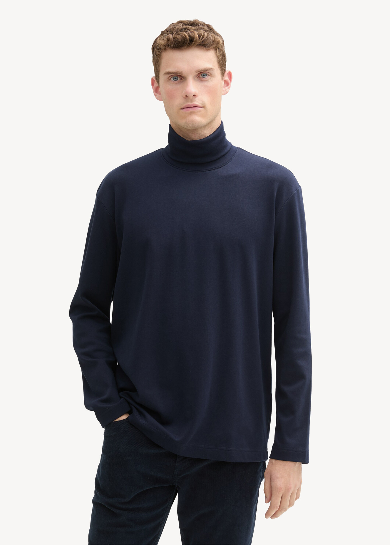 Meski Sweter Tom Tailor Long Sleeved Shirt With Turtleneck Sky Captain Blue - 1043993-10668