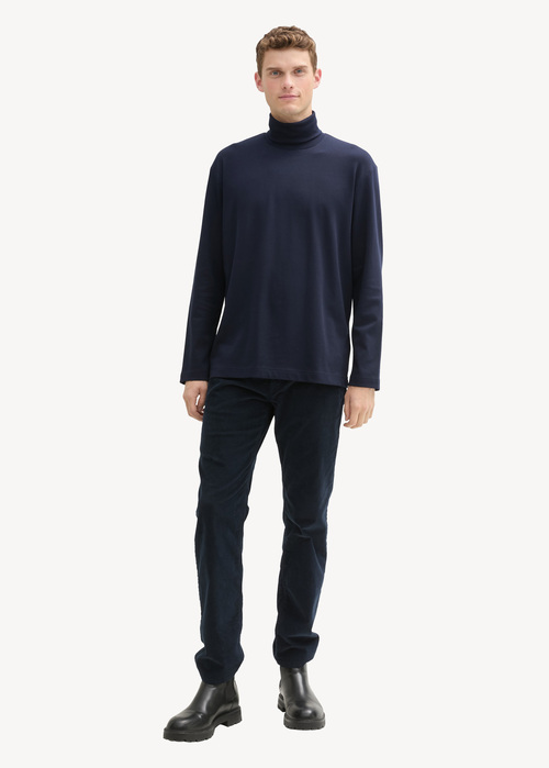 Meski Sweter Tom Tailor Long Sleeved Shirt With Turtleneck Sky Captain Blue - 1043993-10668