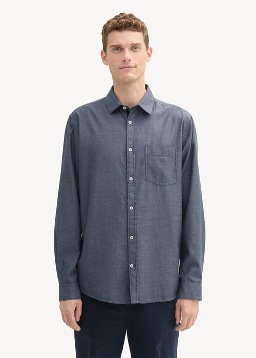 Tom Tailor Regular Fit Shirt With Structure - Navy Diagonal Structure 1043809-36677