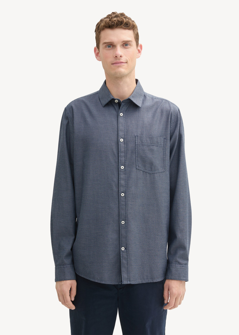 Mska Koszula Materiaowe Tom Tailor Regular Fit Shirt With Structure Navy Diagonal Structure - 1043809-36677