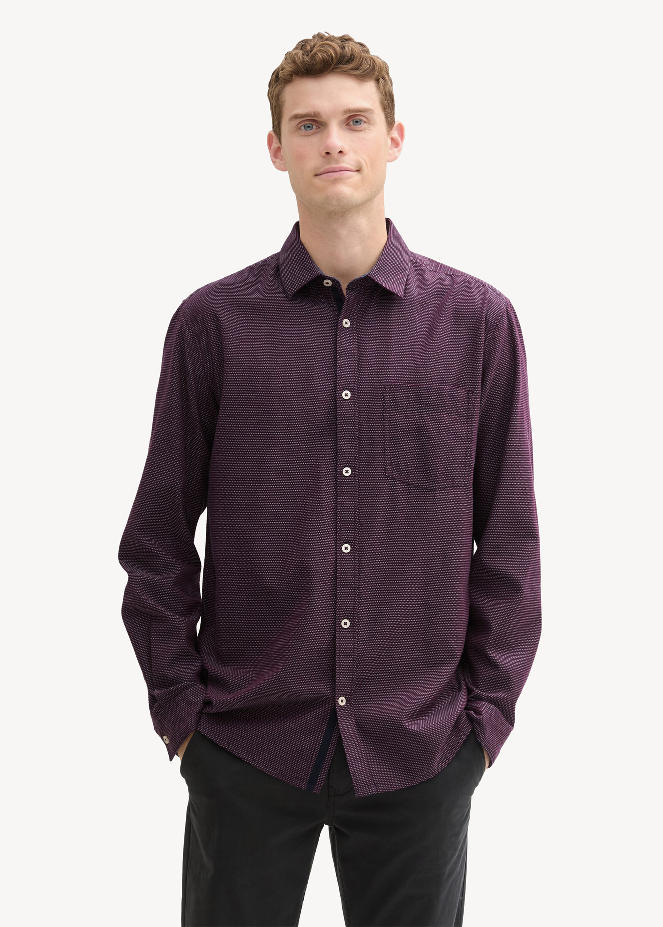 Mska Koszula Materiaowe Tom Tailor Regular Fit Shirt With Structure Purple Diagonal Structure - 1043809-36679