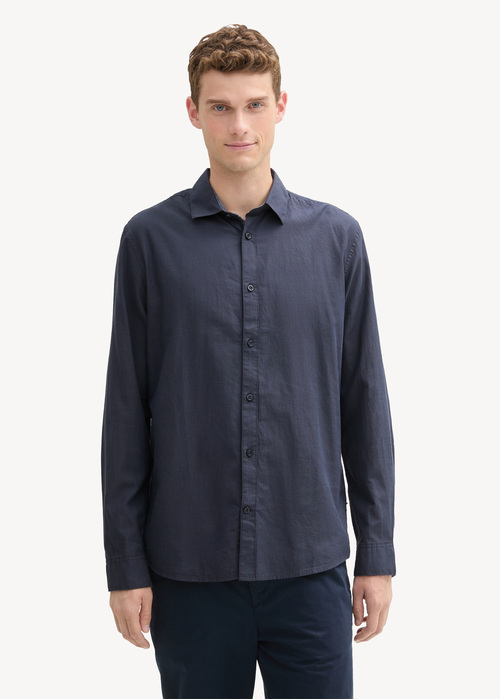 Tom Tailor Fitted Cotton Shirt - Blue Structure 1043813-36691