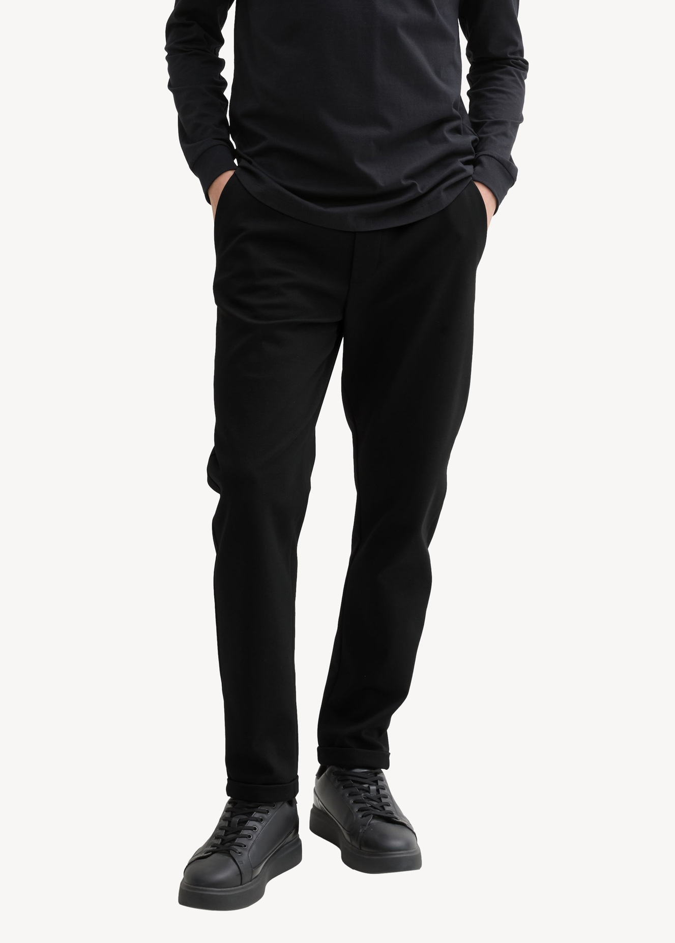 Mskie Spodnie Materiaowe Denim Tom Tailor Regular Tapered Joggers Black - 1043845-29999