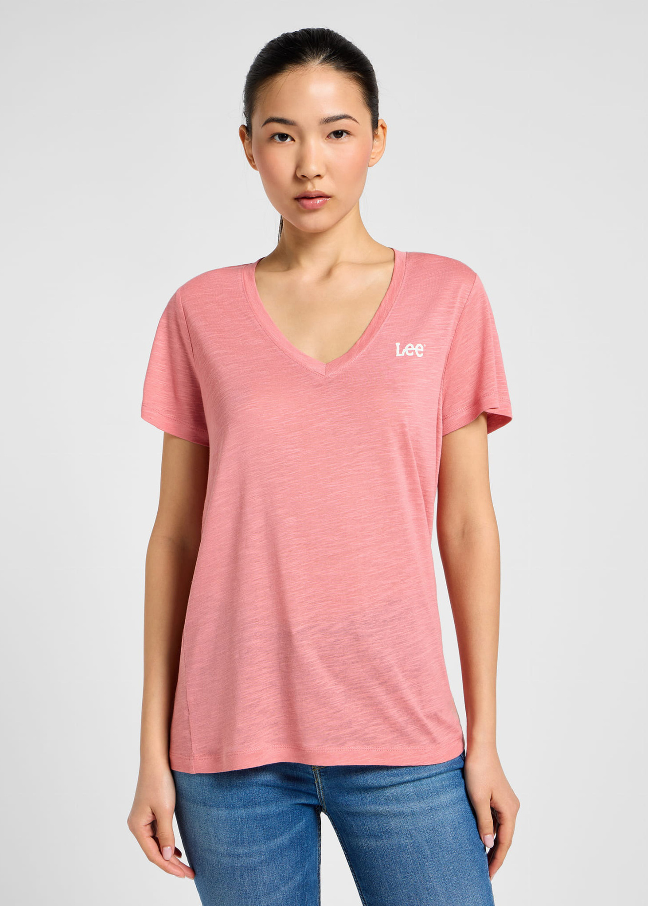 Damski T Shirt Lee V Neck Tee Cassie Pink - 112357820