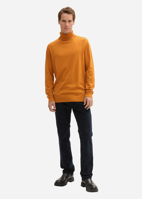 Meski Sweter Tom Tailor Basic Turtleneck Jumper Peanut Butter Brown Melange - 1042456-37029