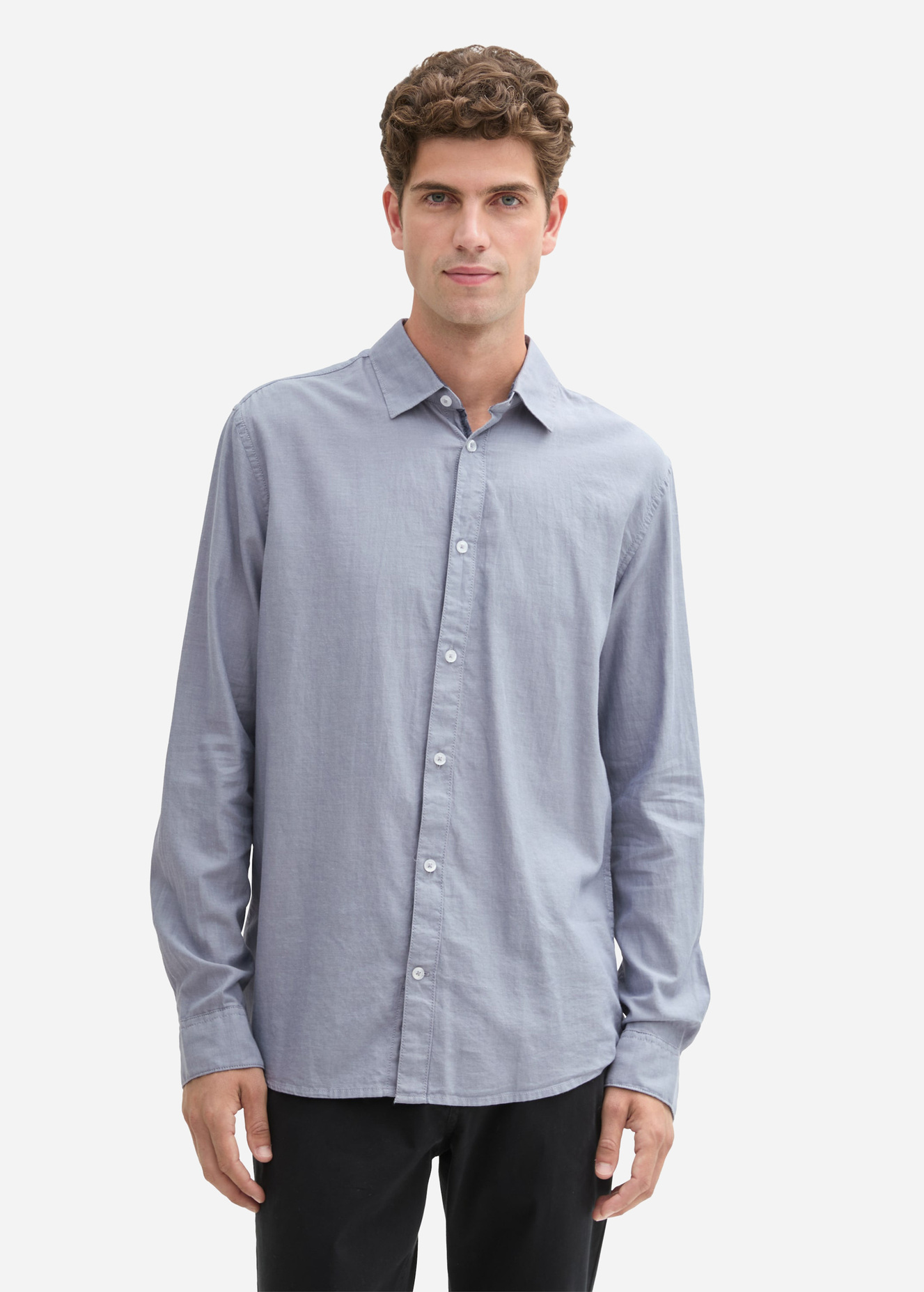 Meska Koszula Materialowe Tom Tailor Fitted Cotton Shirt Grey Structure - 1043813-36692