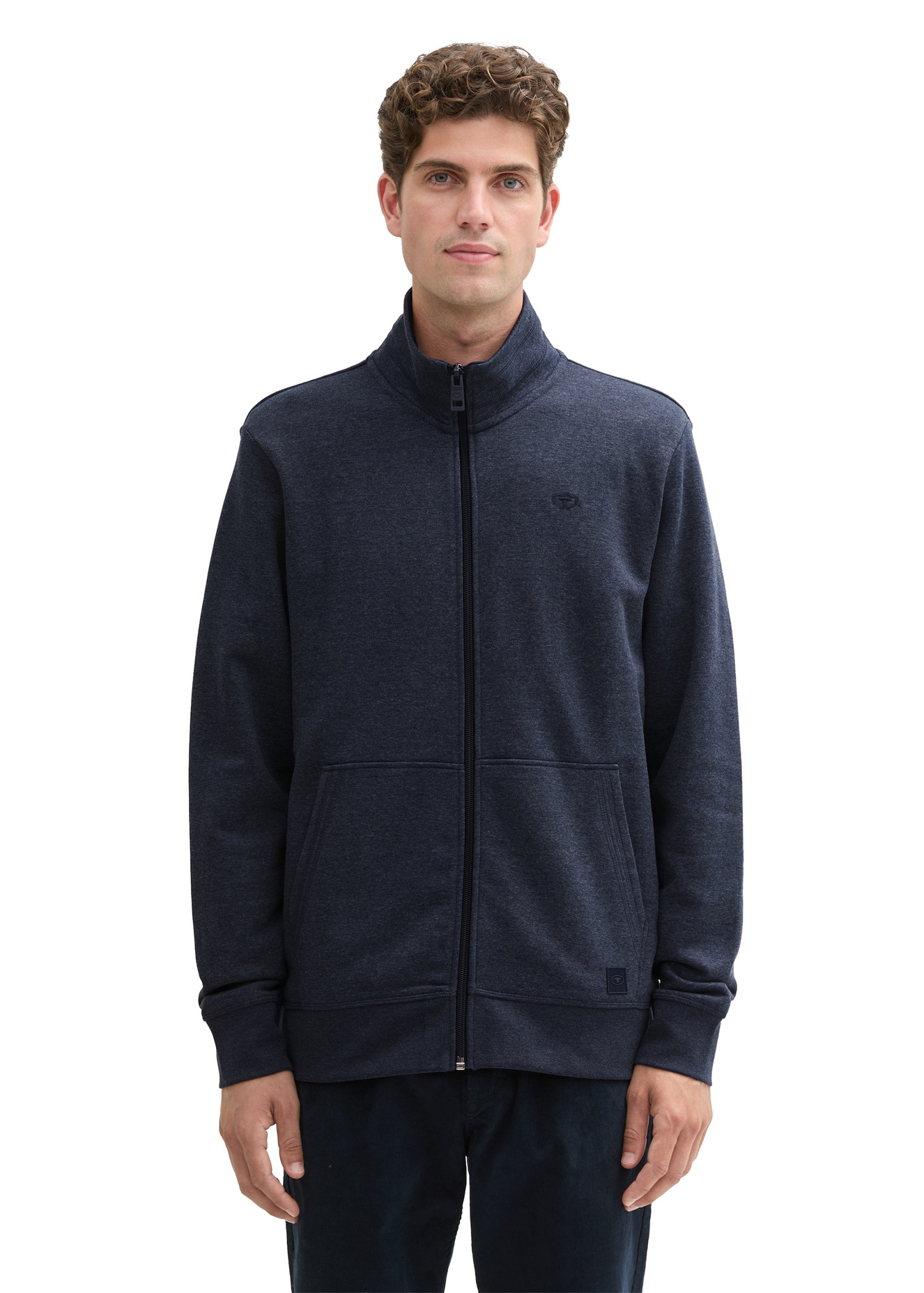 Meski Sweter Tom Tailor Sweat Jacket In A Melange Look Sky Captain Blue White Melange - 1044022-19024