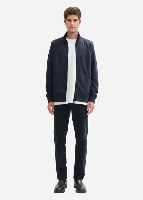 Meski Sweter Tom Tailor Sweat Jacket In A Melange Look Sky Captain Blue White Melange - 1044022-19024