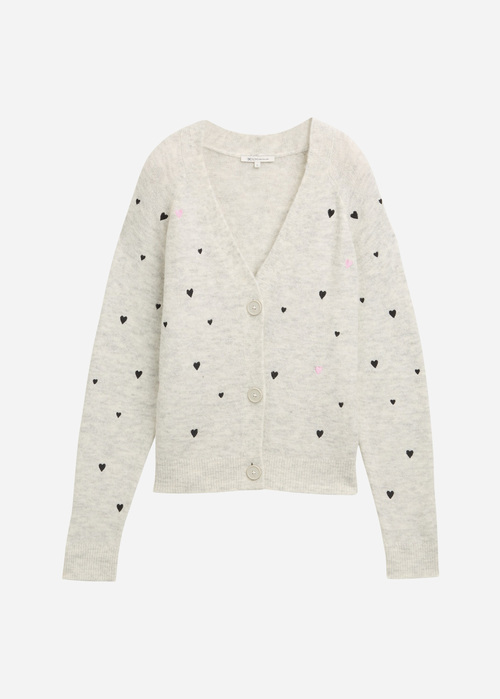 Damski Sweter Tom Tailor Cardigan With Heart Embroidery Beige Heart Embroidery - 1043983-37044