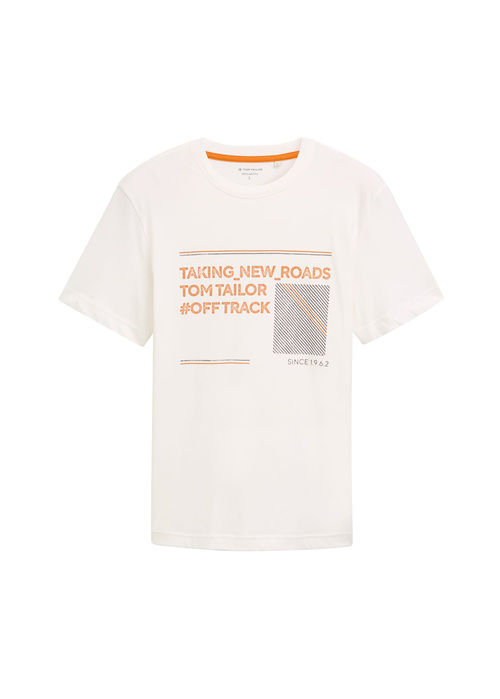 Meski T Shirt Tom Tailor C Neck Print Off White - 1044031-10332