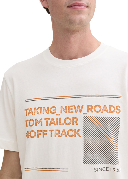 Meski T Shirt Tom Tailor C Neck Print Off White - 1044031-10332