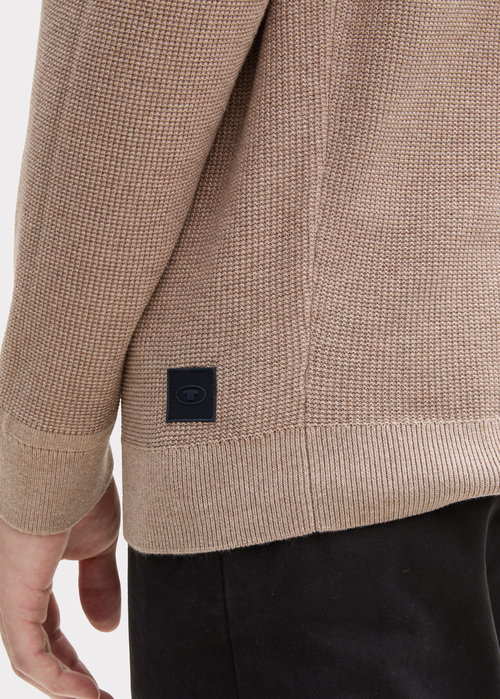 Mski Sweter Tom Tailor Textured Round Neck Sweater Parasol Brown Melange - 1042453-36965