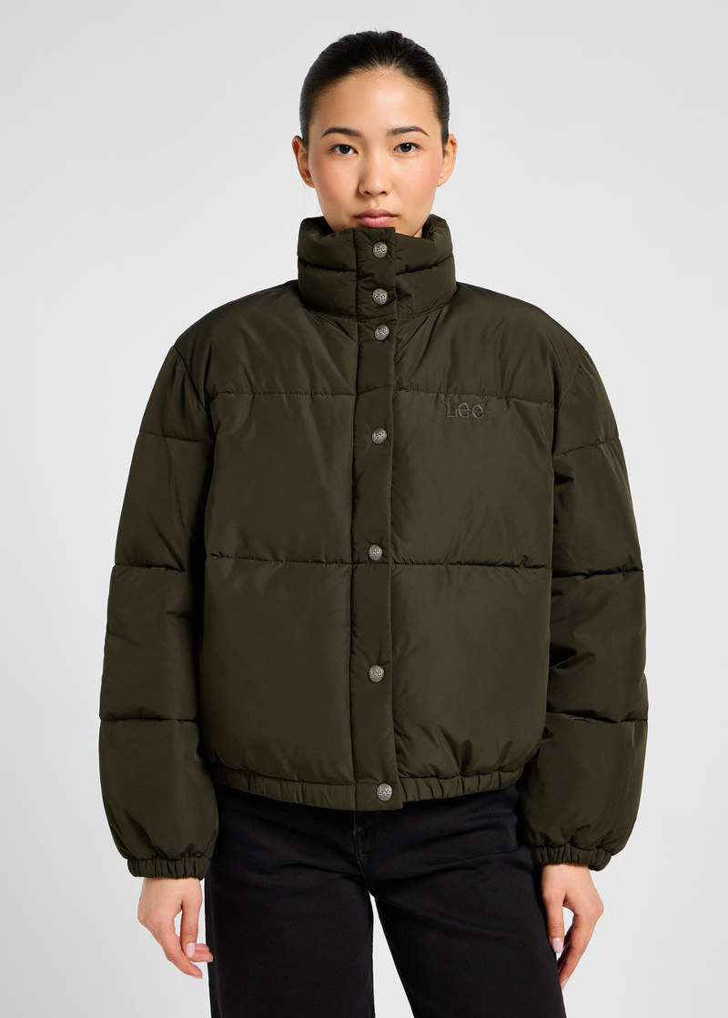 Damska Kurtka Lee Relaxed Short Puffer Jacket Olive Night - 112355098