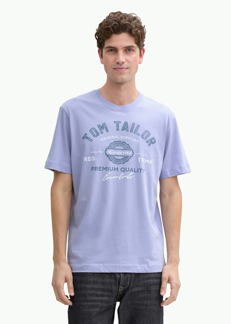 Meski T Shirt Tom Tailor T Shirt With A Logo Print Cold Purple - 1037735-36549