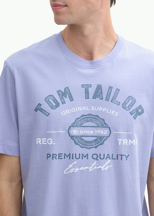 Meski T Shirt Tom Tailor T Shirt With A Logo Print Cold Purple - 1037735-36549