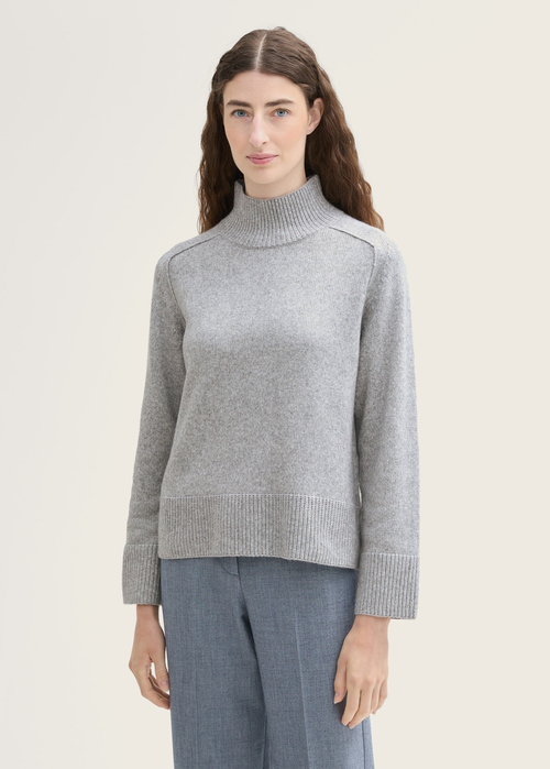 Tom Tailor Soft Knit Sweater With A Stand-up Collar - Medium Silver Grey Melange 1042983-21373 