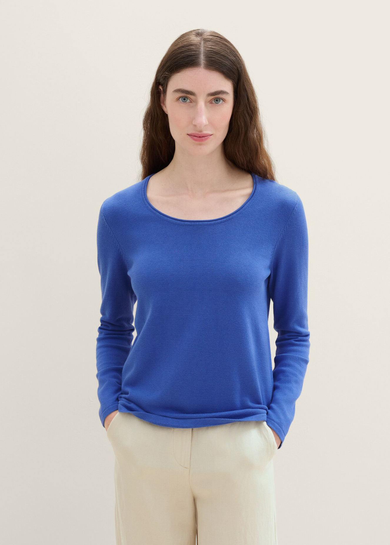 Damski Sweter Tom Tailor Basic Round Neck Sweater Preppy Jean Blue - 1042964-10619