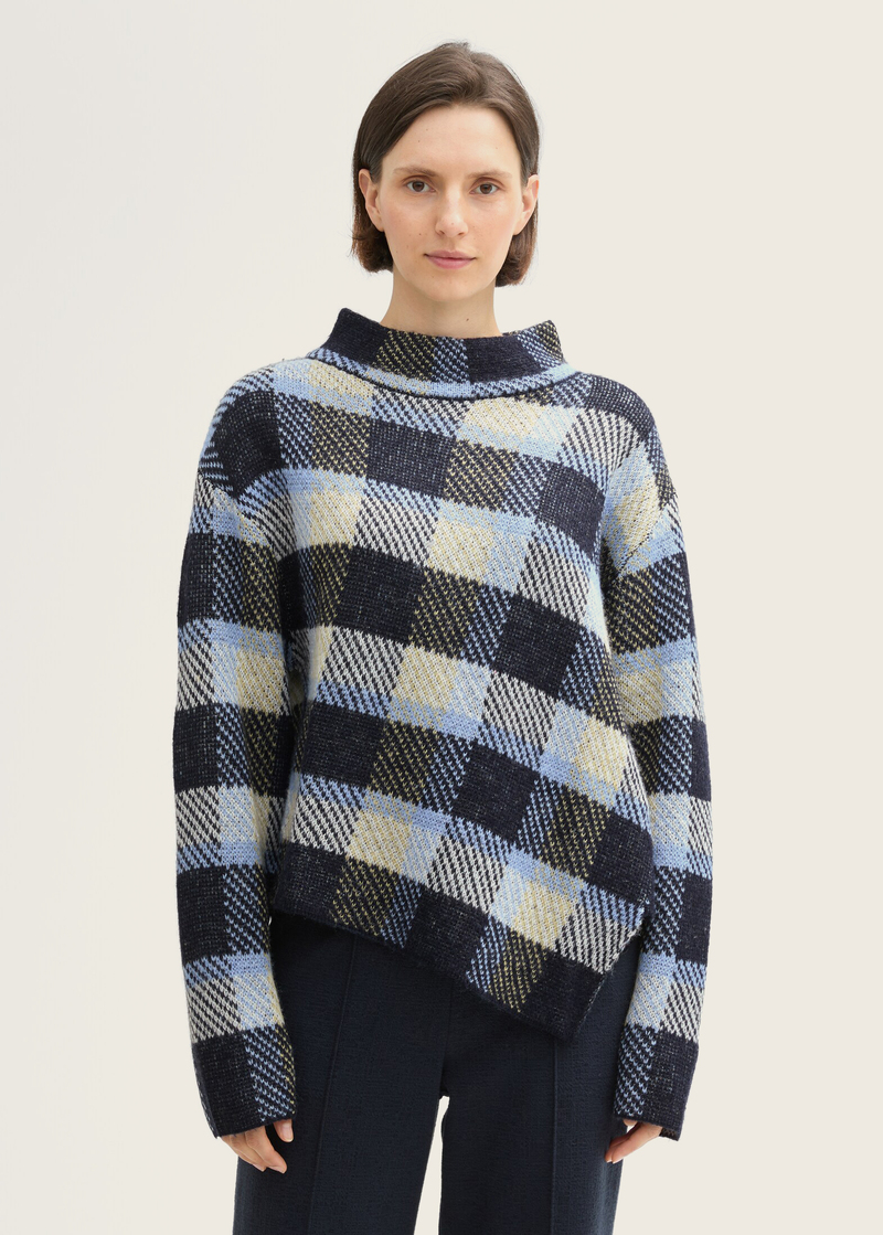 Damski Sweter Tom Tailor Sweater Blue Check - 1042990-36271