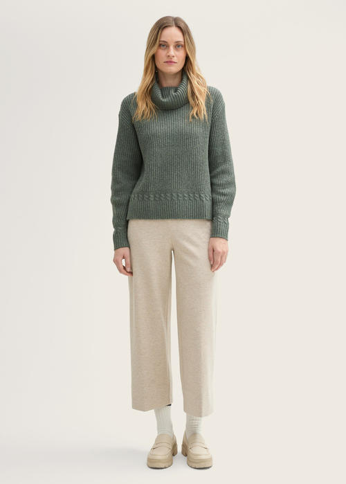 Damski Sweter Tom Tailor Knit Turtleneck Sweater Pale Bark Green Melange - 1044058-24775