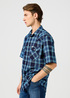 Meska Koszula Materialowe Wrangler Short Sleeve Western Shirt Latigo Indigo Check - 112362899