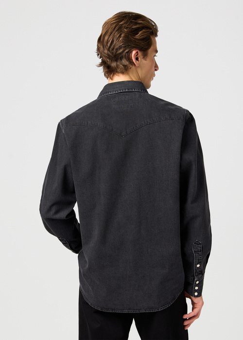 Meska Koszula Dzinsowe Wrangler Western Shirt Rinse Black - 112362906