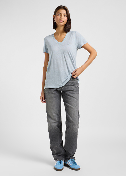 Damski T Shirt Lee V Neck Tee Concrete Gray - 112363616
