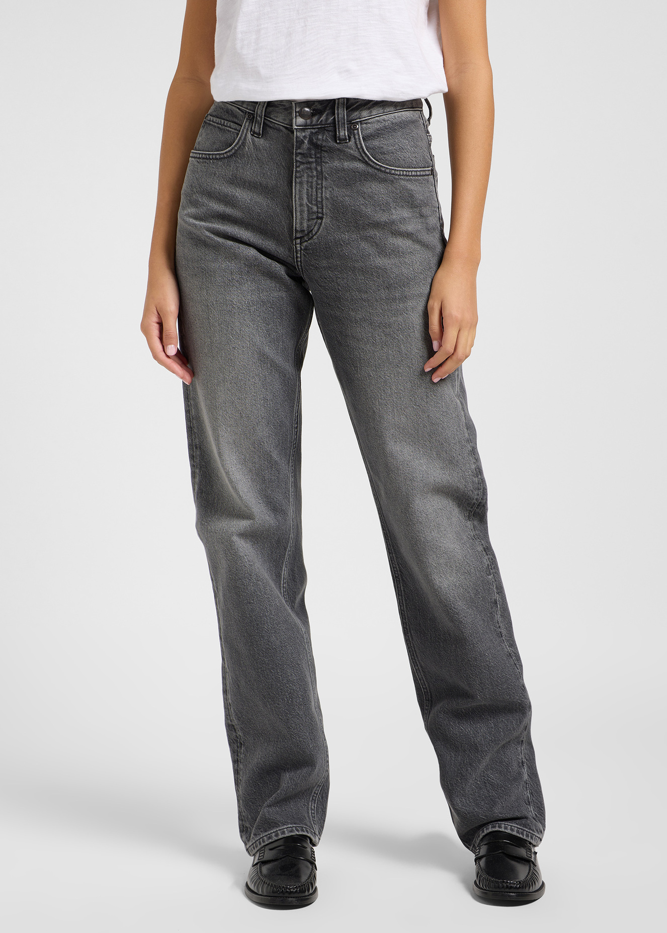 Damskie Spodnie Dzinsowe Lee Rider Classic Duck Grey - 112363808