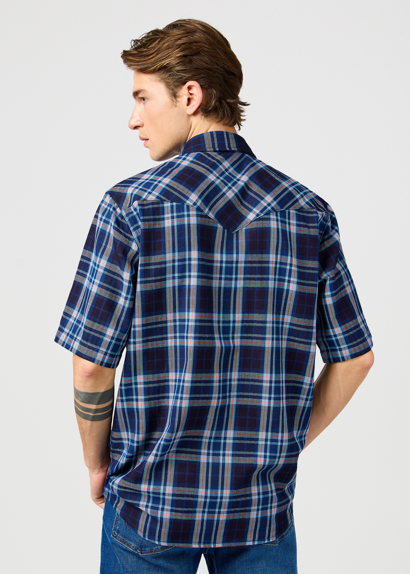 Meska Koszula Materialowe Wrangler Short Sleeve Western Shirt Flamingo Indigo - 112362947