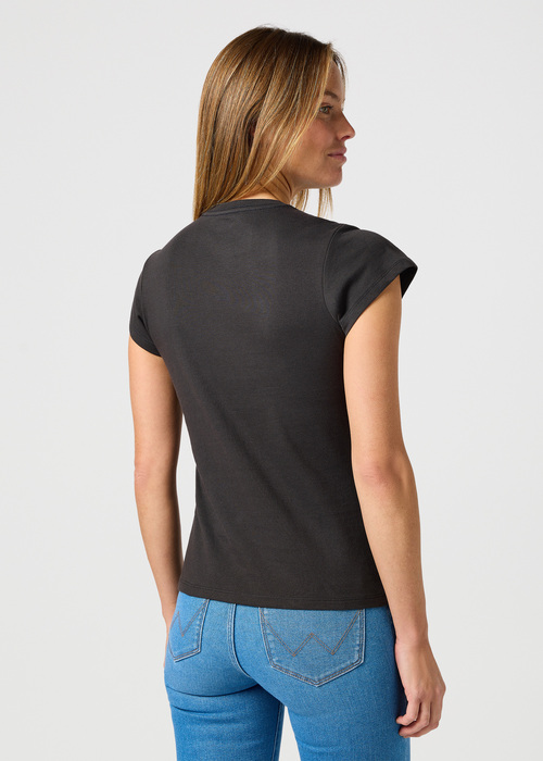 Damski T Shirt Wrangler Shrunken Band Tee Faded Black - 112362315