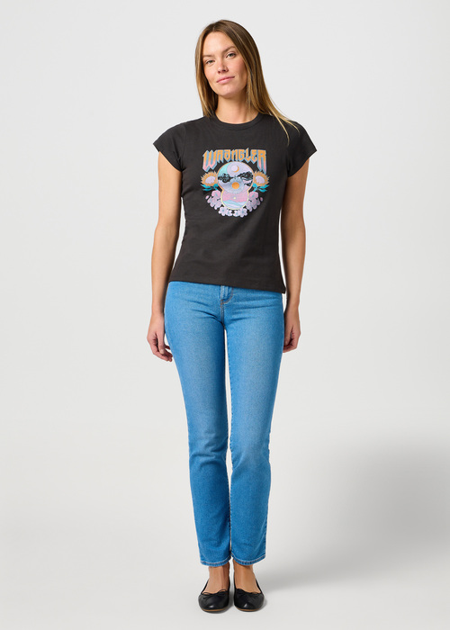 Damski T Shirt Wrangler Shrunken Band Tee Faded Black - 112362315