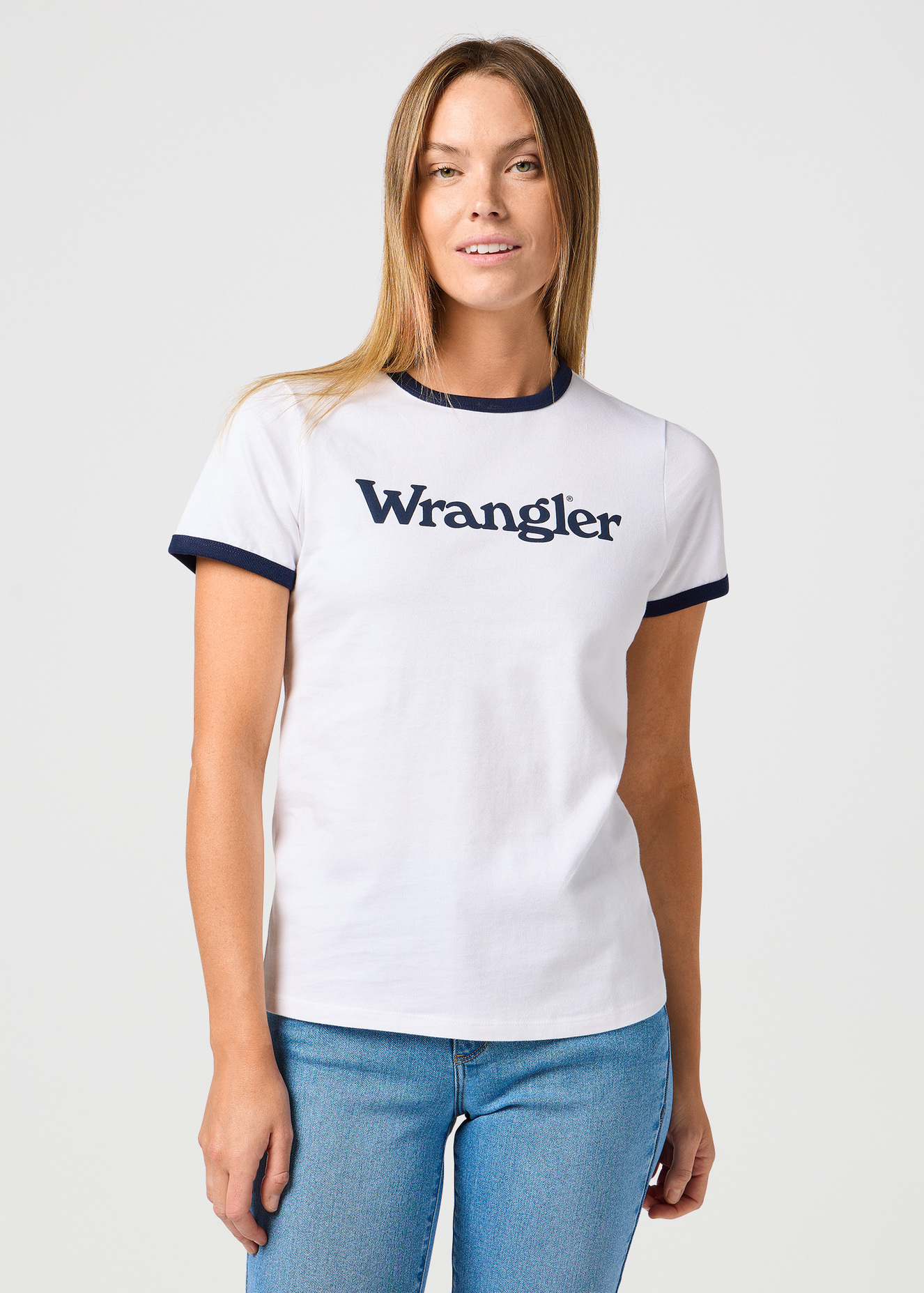 Damski T Shirt Wrangler Ringer Tee White - 112362321