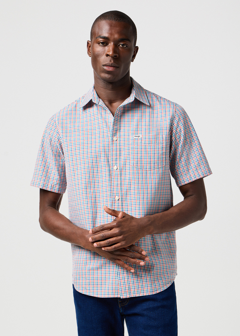 Meska Koszula Materialowe Wrangler Short Sleeve 1 Pocket Shirt Red Multi Check - 112364050