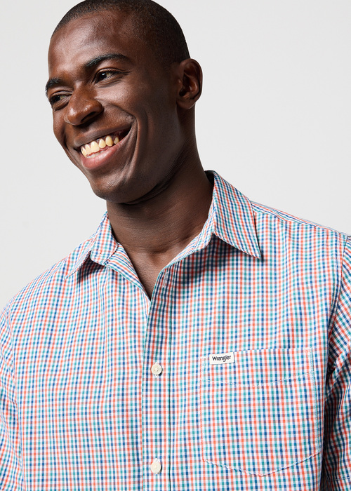 Meska Koszula Materialowe Wrangler Short Sleeve 1 Pocket Shirt Red Multi Check - 112364050