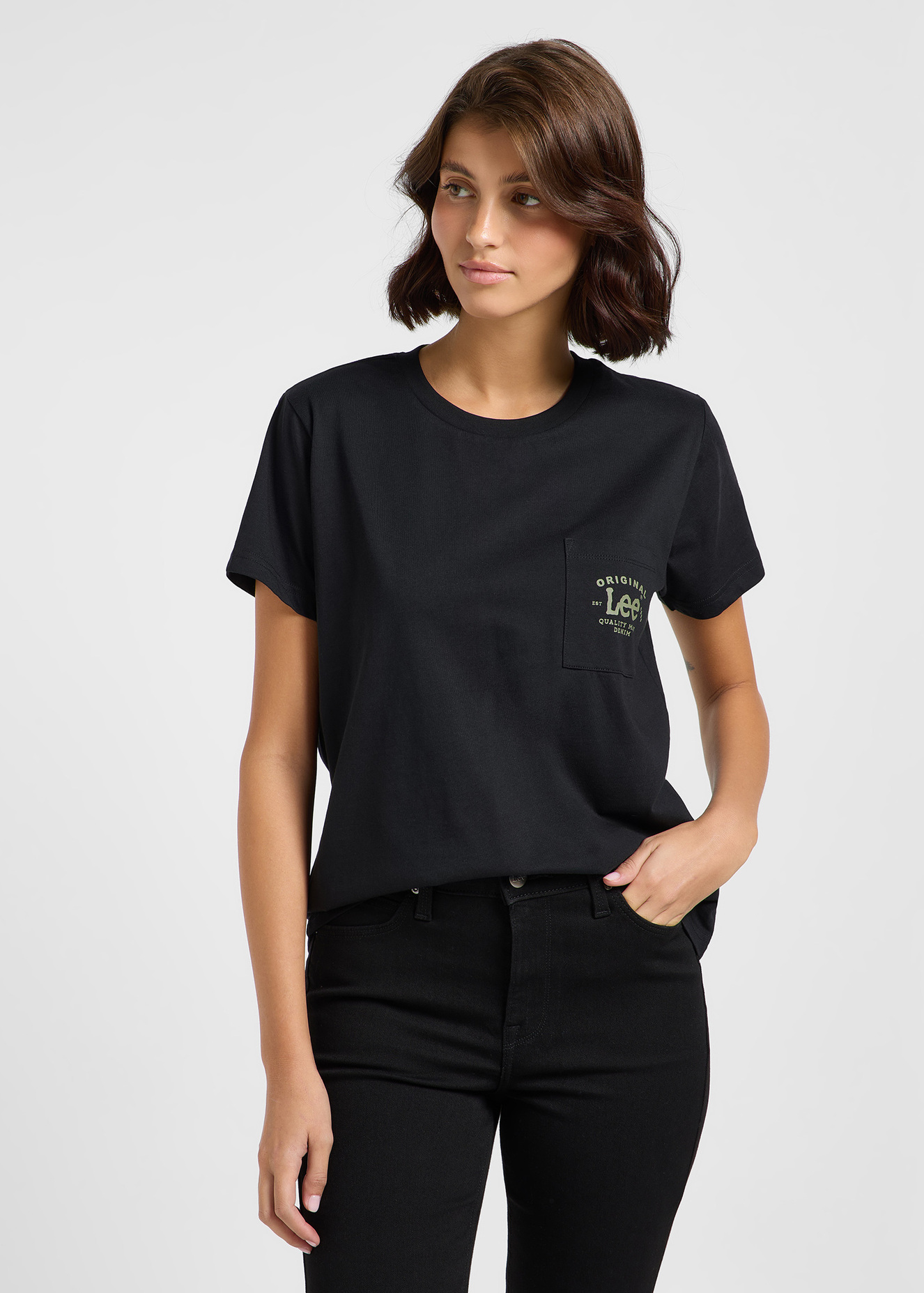 Damski T Shirt Lee Logo Pocket Tee Unionall Black - 112362944