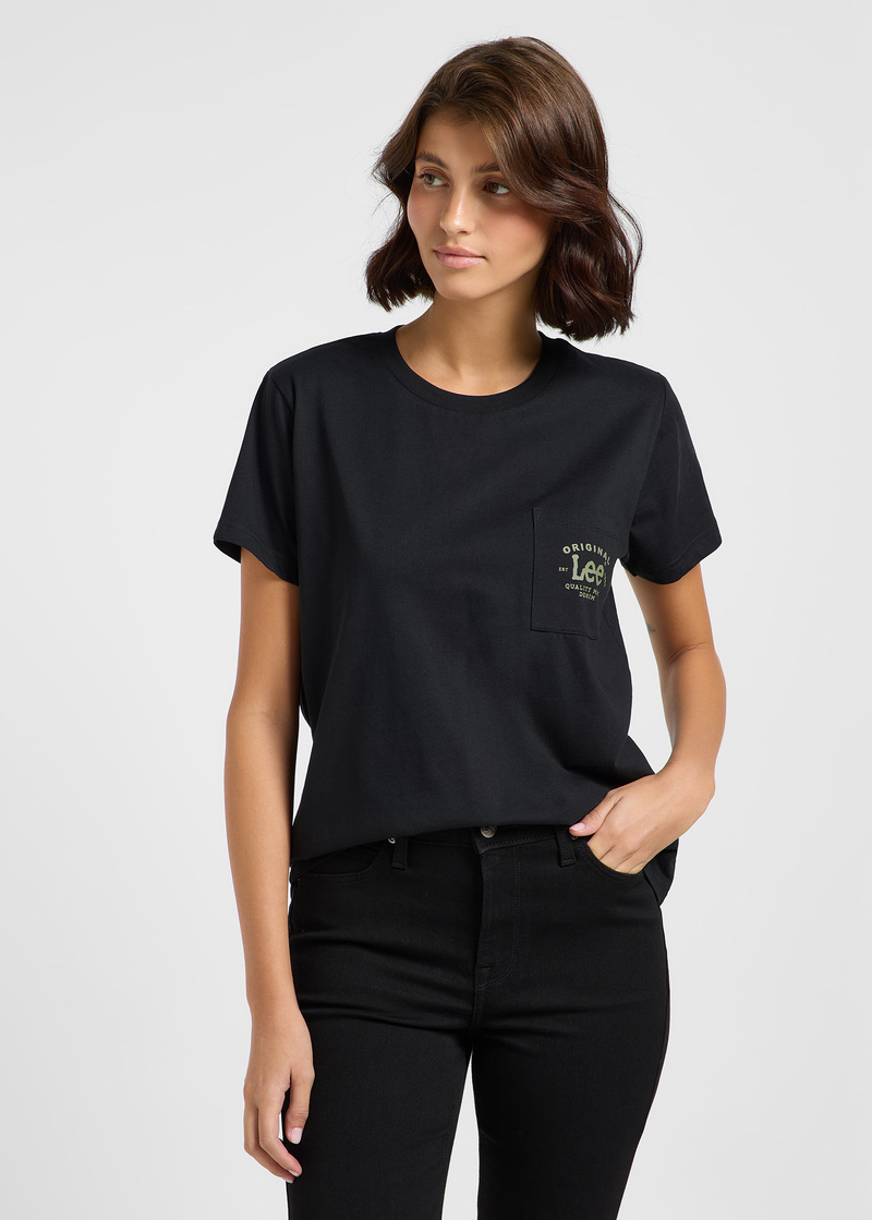 Damski T Shirt Lee Logo Pocket Tee Unionall Black - 112362944