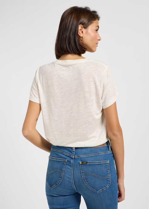 Damski T Shirt Lee V Neck Tee Ecru - 112363418
