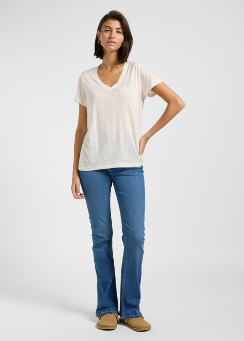Damski T Shirt Lee V Neck Tee Ecru - 112363418