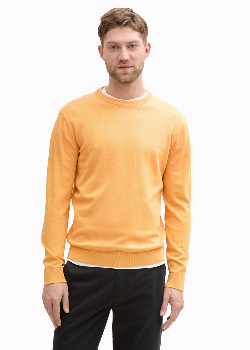 Meski Sweter Tom Tailor Basic Knitted Sweater Peachy Orange Melange - 1039810-37378
