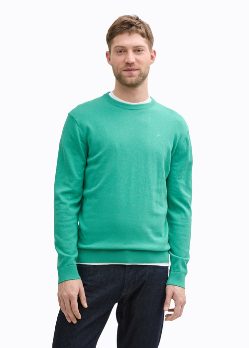 Tom Tailor Basic Knitted Sweater - Bright Jade Green Melange 1039810-37437 
