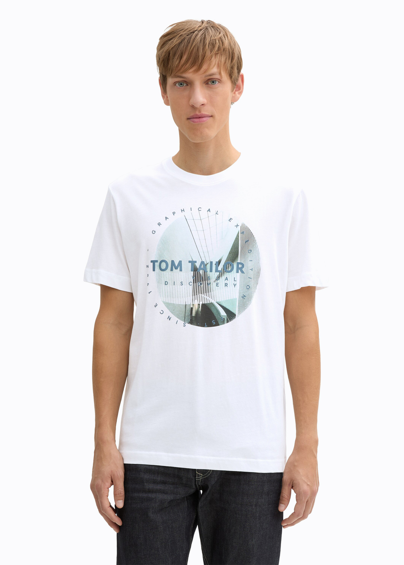 Meski T Shirt Tom Tailor T Shirt With Photo Print White - 1045661-20000