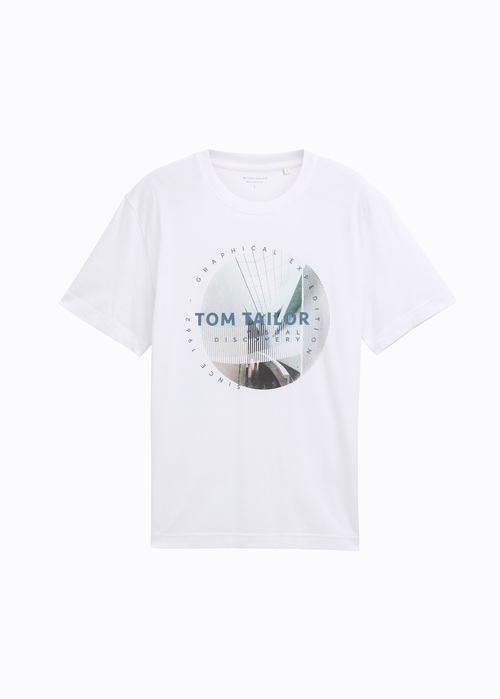 Meski T Shirt Tom Tailor T Shirt With Photo Print White - 1045661-20000