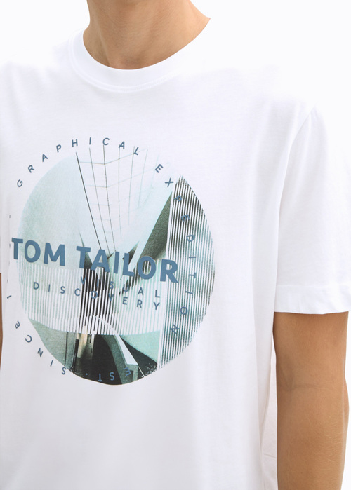 Meski T Shirt Tom Tailor T Shirt With Photo Print White - 1045661-20000